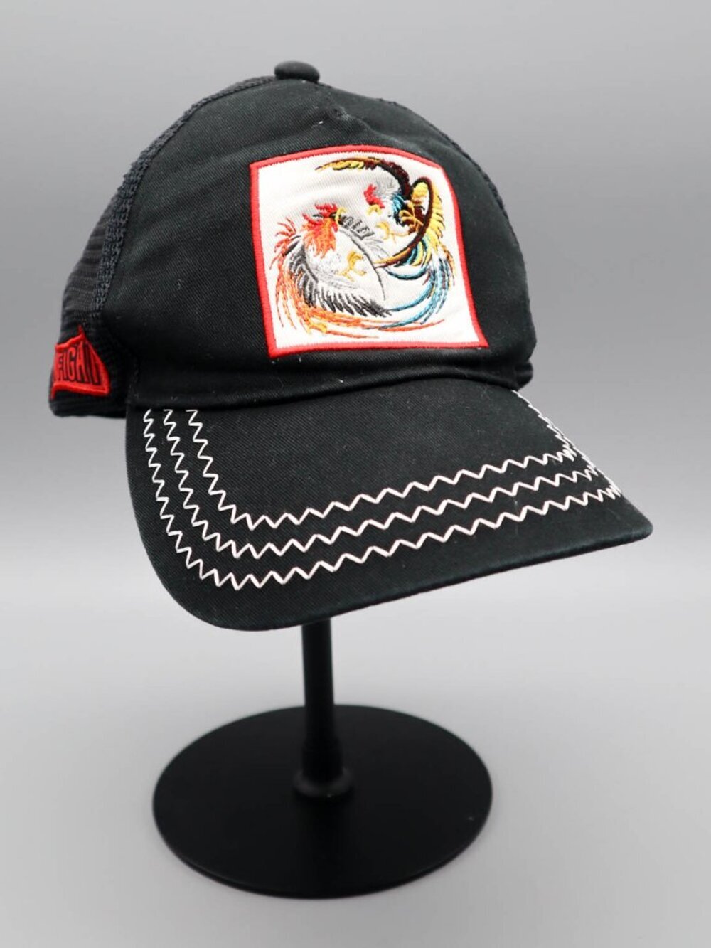 KV Sports Embroidered Rooster Patch Mesh Backed Trucker Hat Adjustable Snapback